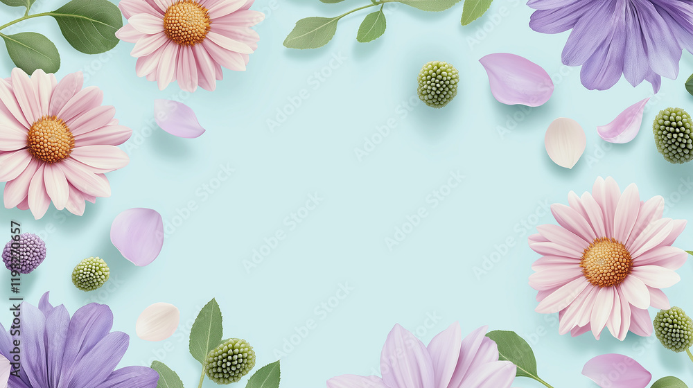 Poster floral frame composition creating a beautiful pastel background