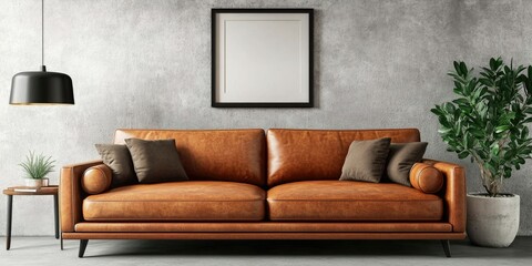 Ultra-Modern Living Room Furniture Set with Brown Leather Couch and Accent Piece