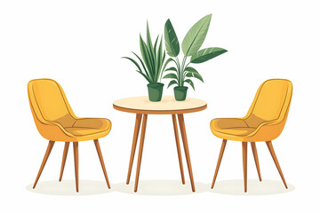 Modern Sitting Area with Bright Yellow Chairs and Potted Plants