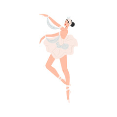 Cartoon character of ballerina in dance pose. Girl dancing classical choreography in pointe shoes © Limpreom
