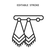 A minimalistic outline design of neatly hung towels on a rack symbolizes cleanliness and hygiene, ideal for graphics in bathrooms or laundry areas with modern and stylish aesthetics