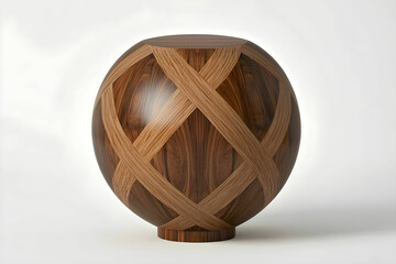 Unique Wooden Sphere Table with Intricate Wood Design and Finish