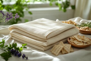 Soft Organic Linen Fabric Natural Textile Stack Eco Friendly Material Home Decor Natural Texture