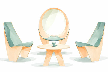 Modern Minimalist Furniture Set with Chair and Circular Mirror