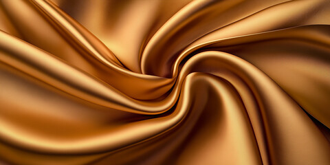 Golden silk fabric flowing and forming elegant waves