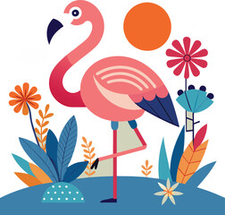 Elegant Flamingo in a Tropical Paradise Illustration
