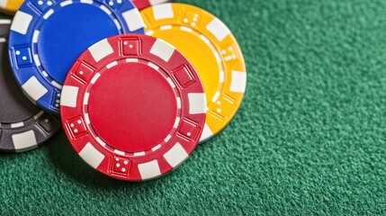 Naklejka premium Colorful Casino Chips on Green Felt Surface for Gambling Theme