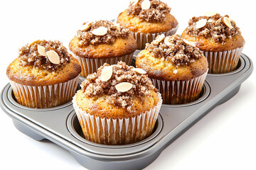 Freshly Baked Muffins with Crumb Topping and Almond Slices