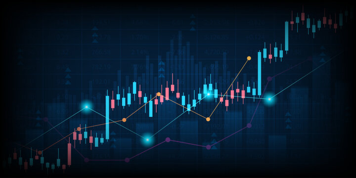 Business financial graph with uptrend line and bar chart of stock market on blue color background
