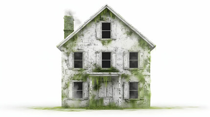 Abandoned House Covered in Green Moss and Weathered Wood