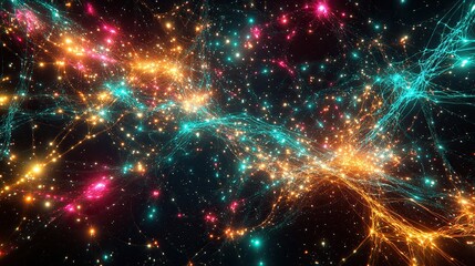 Fototapeta premium A complex neural web of glowing electric pathways in sharp turquoise