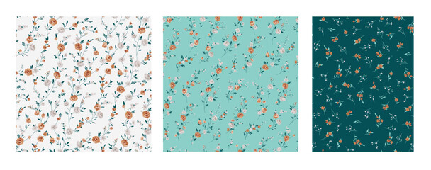 Seamless spring vector pattern with floral roses motif for dress fabric	
