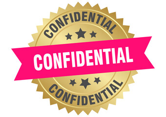 confidential. confidential round pink and gold label isolated on transparent background