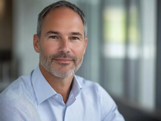 Naklejka premium A man in a corporate setting, exuding professionalism and leadership qualities. His serious demeanor and confident smile suggest experience and competence.