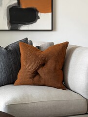 Modern Living Room with Brown Textile Accent Pillow