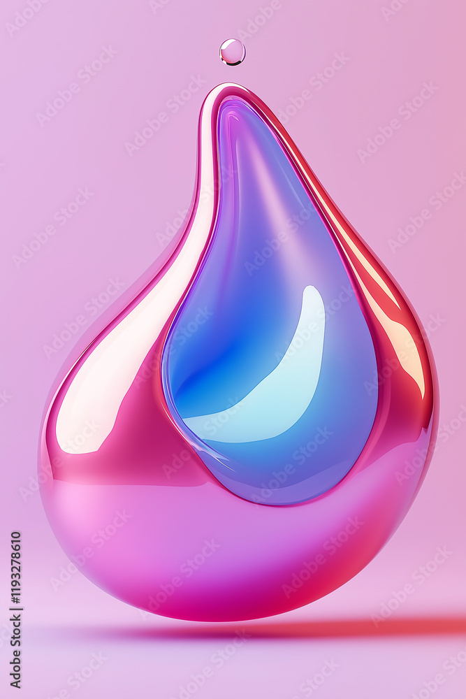 Aufkleber abstract pink and blue iridescent morphing drop floating on pink background
