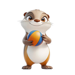 Obraz premium Playful cartoon otter with a ball fun environment animation cheerful scene bright colors