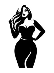 A vector silhouette of a stylish female model isolated on a white background.