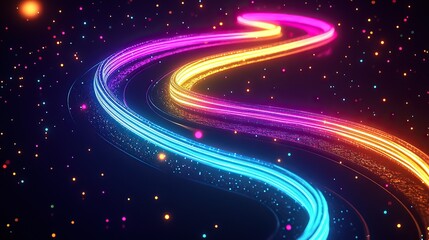 Obraz premium A dynamic abstract spiral pathway of neon beams twisting into the shape of a galaxy