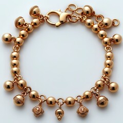 Mockup of a blank elegant gold bracelet with charms set against a white background, ideal for personalized jewelry, gift presentations, and luxury fashion accessories.