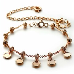 Mockup of a blank elegant gold bracelet with charms set against a white background, ideal for personalized jewelry, gift presentations, and luxury fashion accessories.