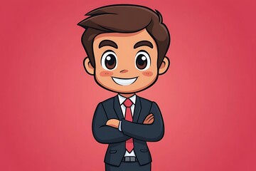 Cute Cartoon Businessman Pink Background
