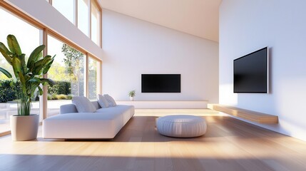 Openplan living room in a passive house with natural light, passive house, modern interior design