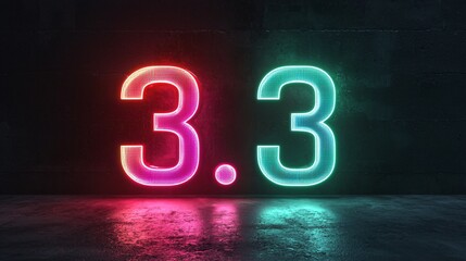 Neon Number Display 3.3 with Colorful Lighting on Dark Background