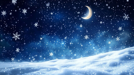 Fototapeta premium Snow night background with moon on the sky