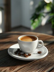 Fototapeta premium Coffee Cup on Table with Coffee Beans