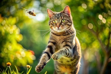 Obraz premium Aerial View of Playful Cat Reaching for Insect