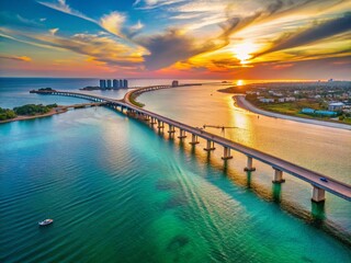 Obraz premium Aerial View of Perdido Pass Bridge, Scenic Coastal Highway, Florida Panhandle, Gulf Coast Bridge, Turquoise Waters