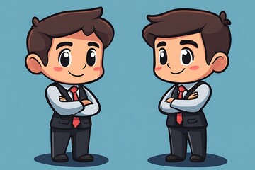 Adorable Twin Business Boy Vector Illustration