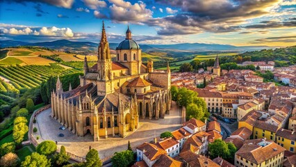 Aerial View of Segovia's San Martin Church Arch, Spain - Historic Architecture