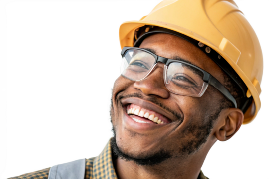 Smiling Construction Worker with Hard Hat