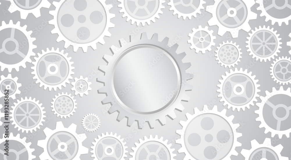 Poster abstract vector illustration of cogwheel. wide grey background of engineering mechanism. for technol