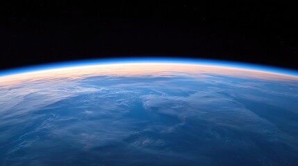 Captivating View of Earth’s Blue Horizon During Sunrise Moments, Blue sunrise earth concept.