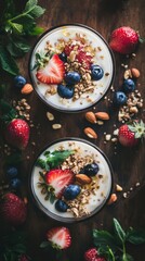Healthy granola bowls with fresh berries