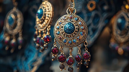Fototapeta premium A display of handcrafted jewelry at a local market, the intricate details and unique designs captivating passersby