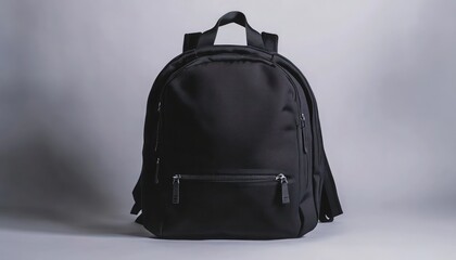 Naklejka premium Sleek black backpack with zippers on a plain white background