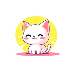 Fototapeta premium Cute white cat smiling digital art cheerful environment playful concept