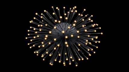 Fototapeta premium A stunning modern light fixture resembling a burst of stars with glowing orbs radiating from a central sphere against a dark background