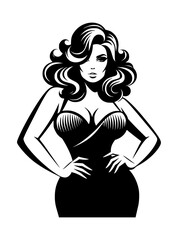 A vector silhouette of a stylish female model isolated on a white background.