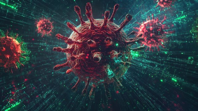 Digital Representation of a Computer Virus Swirling in Space