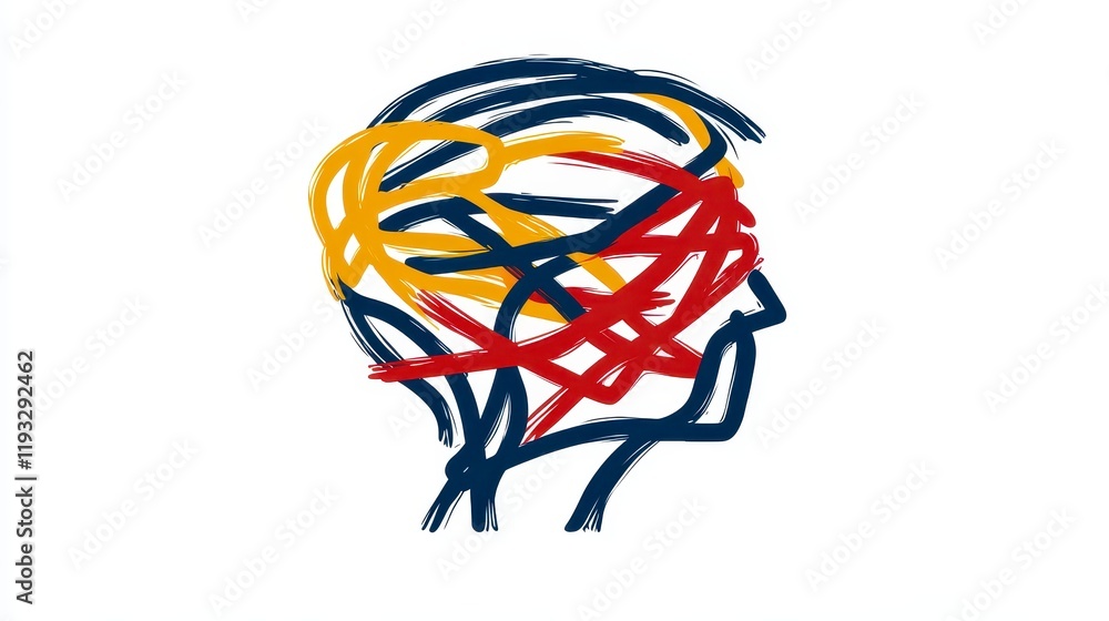 Aufkleber abstract representation of a human head entangled with colorful lines to symbolize confusion and com