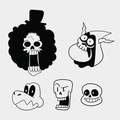 Cute Monsters skull face set vector illustration retro. Funny cartoon Face classic 80s