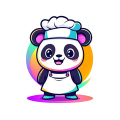 Fototapeta premium Panda chef cooking delicious dishes kitchen illustration playful environment front view culinary fun