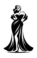 A vector silhouette of a stylish female model isolated on a white background.