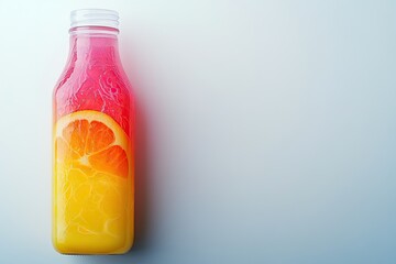 compact bottle of fruit-flavored milk with bright kid-friendly design isolated on white background with ample copy