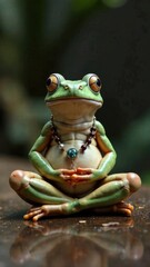 Elegant Frog Meditating with a Bejeweled Necklace in Nature